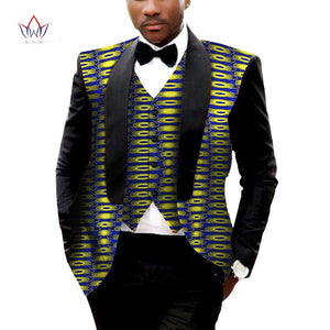 Blue-Yellow Blazer Men's Jacket + Vest  Slim Suit Dashiki - B&R African Styles
