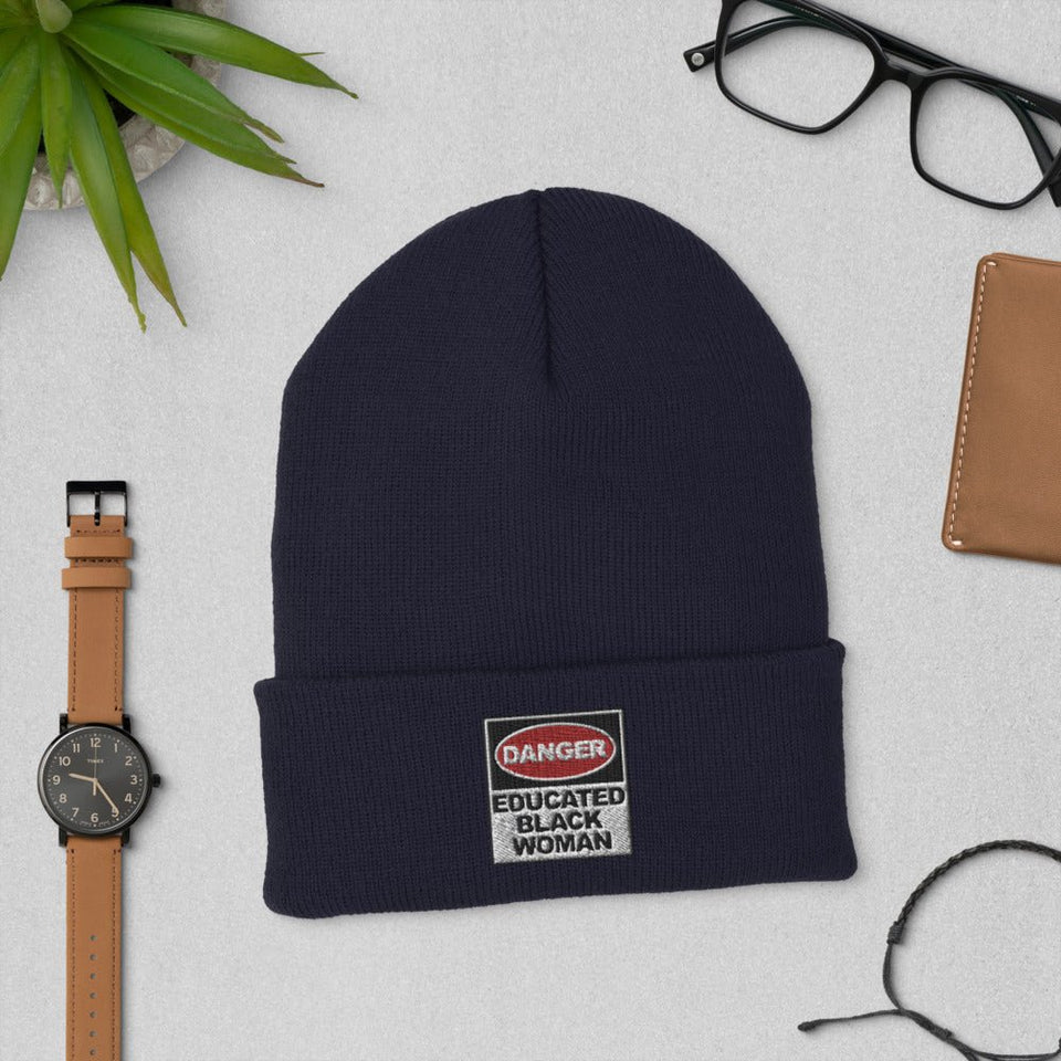 Cuffed Beanie: Danger Black and Educated