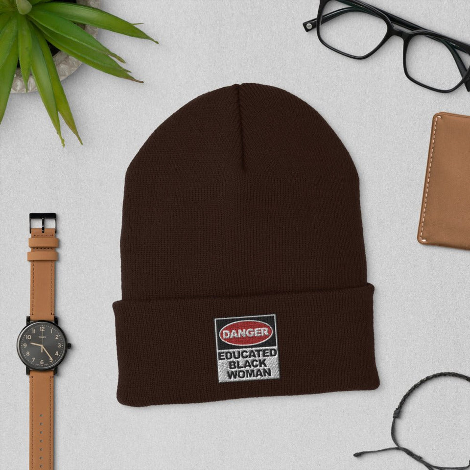 Cuffed Beanie: Danger Black and Educated