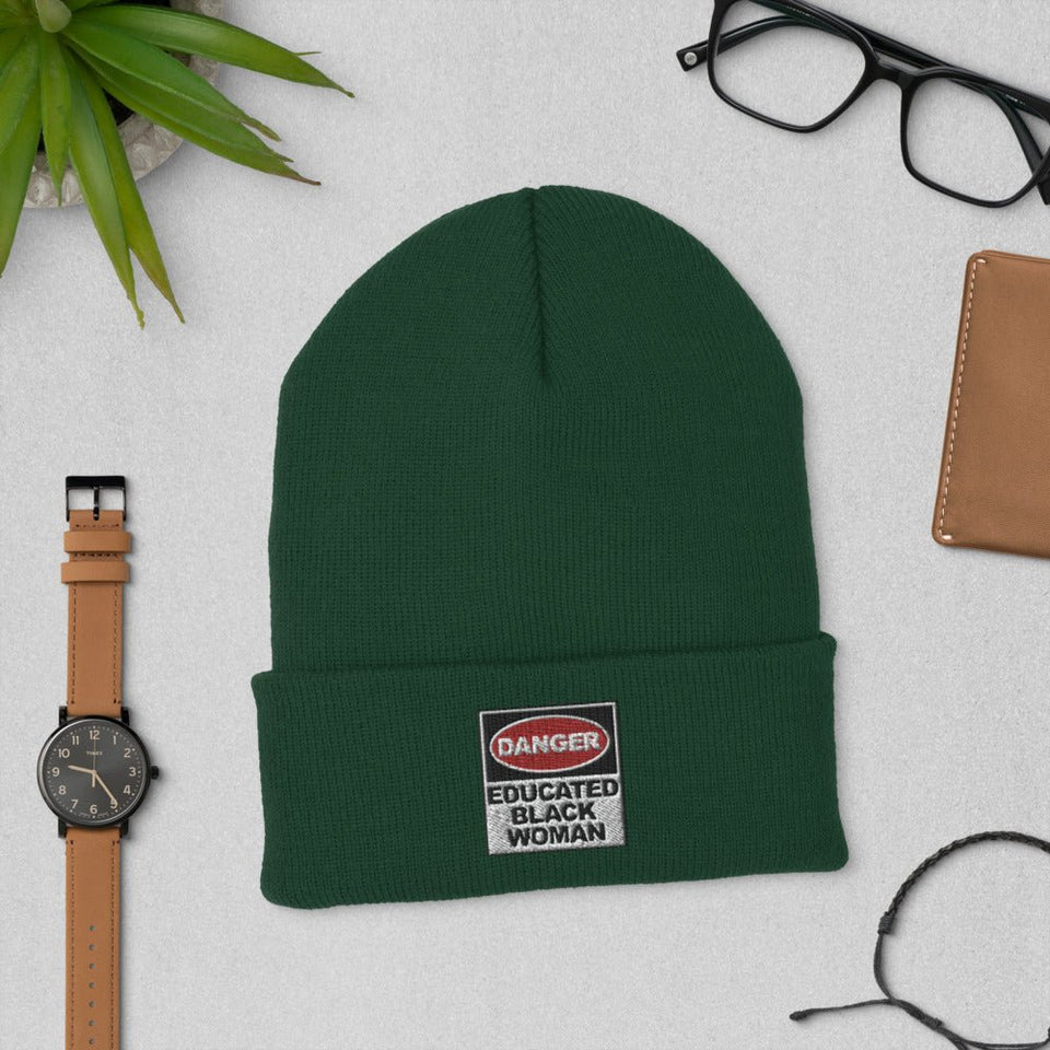 Cuffed Beanie: Danger Black and Educated