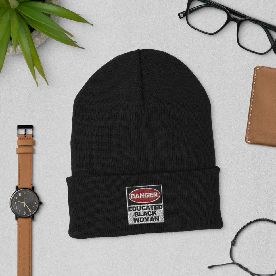Cuffed Beanie: Danger Black and Educated