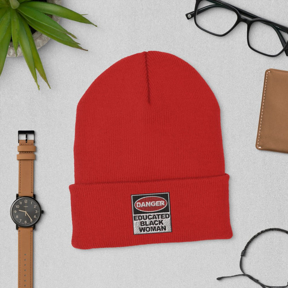 Cuffed Beanie: Danger Black and Educated