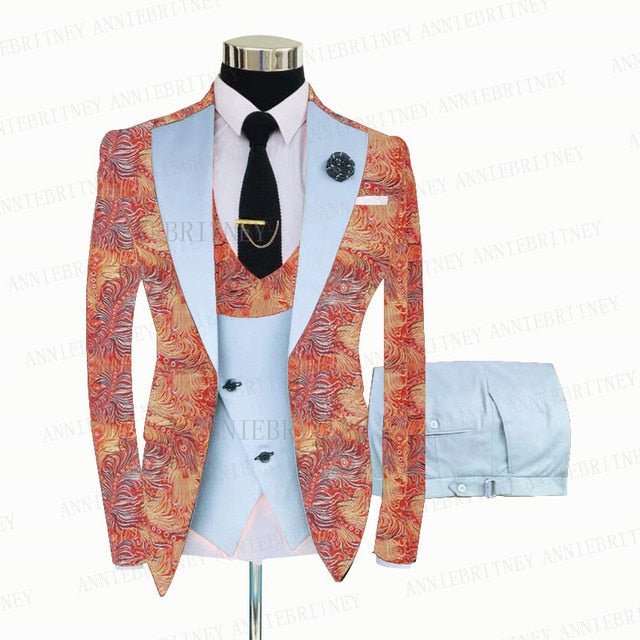 FLORAL PRINTED SLIM SUIT FOR MEN 3 PIECES BLAZER JACKET
