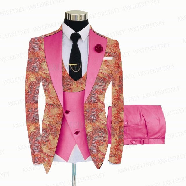 FLORAL PRINTED SLIM SUIT FOR MEN 3 PIECES BLAZER JACKET