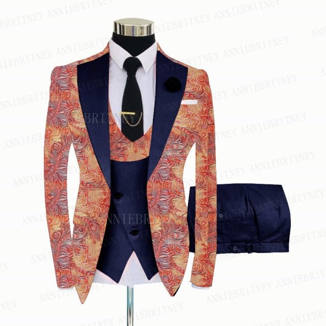 FLORAL PRINTED SLIM SUIT FOR MEN 3 PIECES BLAZER JACKET