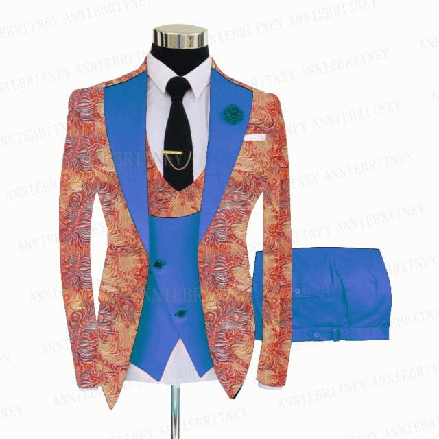 FLORAL PRINTED SLIM SUIT FOR MEN 3 PIECES BLAZER JACKET