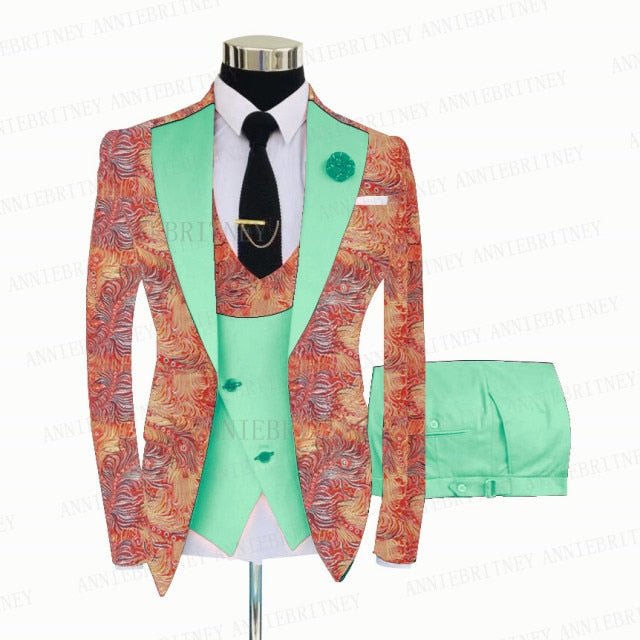 FLORAL PRINTED SLIM SUIT FOR MEN 3 PIECES BLAZER JACKET