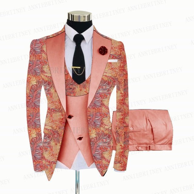 FLORAL PRINTED SLIM SUIT FOR MEN 3 PIECES BLAZER JACKET