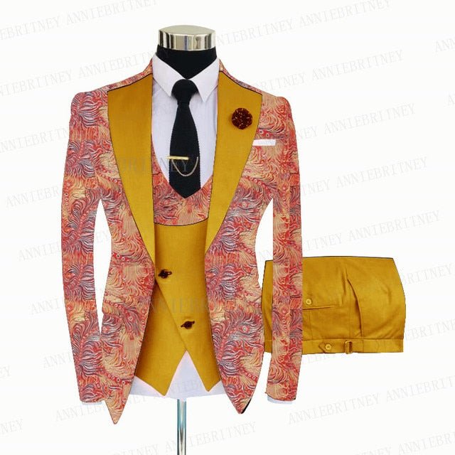 FLORAL PRINTED SLIM SUIT FOR MEN 3 PIECES BLAZER JACKET