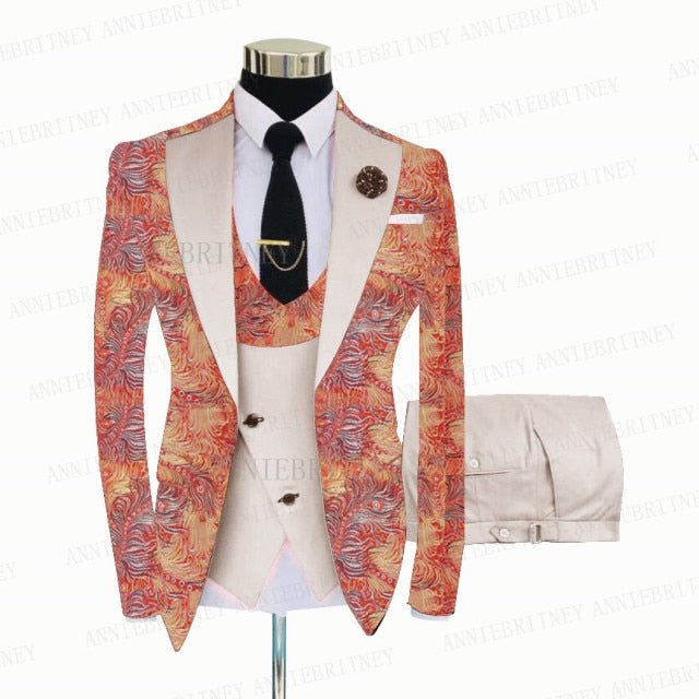 FLORAL PRINTED SLIM SUIT FOR MEN 3 PIECES BLAZER JACKET