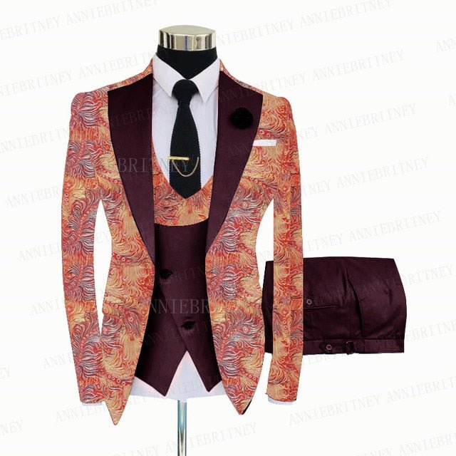 FLORAL PRINTED SLIM SUIT FOR MEN 3 PIECES BLAZER JACKET