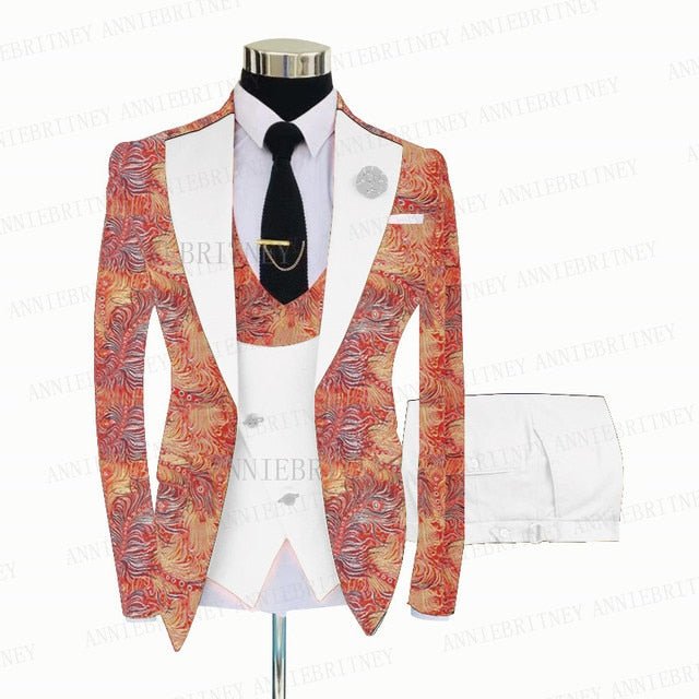 FLORAL PRINTED SLIM SUIT FOR MEN 3 PIECES BLAZER JACKET