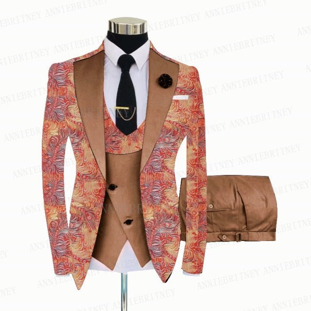 FLORAL PRINTED SLIM SUIT FOR MEN 3 PIECES BLAZER JACKET