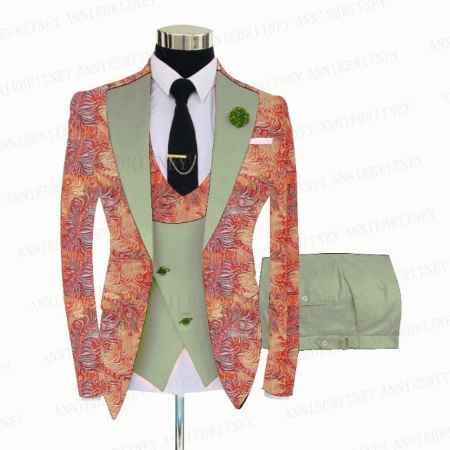 FLORAL PRINTED SLIM SUIT FOR MEN 3 PIECES BLAZER JACKET