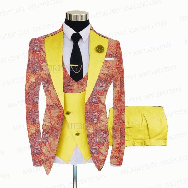 FLORAL PRINTED SLIM SUIT FOR MEN 3 PIECES BLAZER JACKET