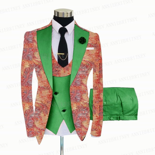FLORAL PRINTED SLIM SUIT FOR MEN 3 PIECES BLAZER JACKET