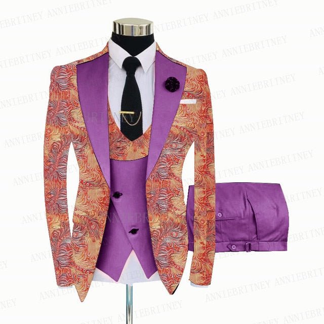 FLORAL PRINTED SLIM SUIT FOR MEN 3 PIECES BLAZER JACKET