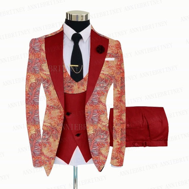 FLORAL PRINTED SLIM SUIT FOR MEN 3 PIECES BLAZER JACKET
