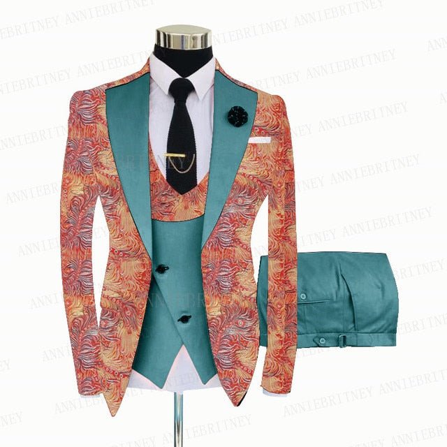 FLORAL PRINTED SLIM SUIT FOR MEN 3 PIECES BLAZER JACKET