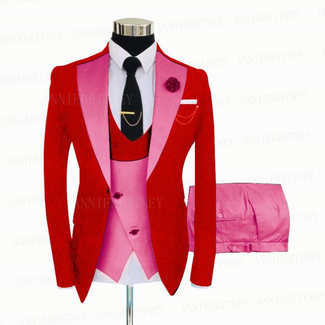 Jacquard Red Slim Suit Tux 3 Pieces - B&R African Styles