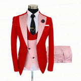 Jacquard Red Slim Suit Tux 3 Pieces - B&R African Styles