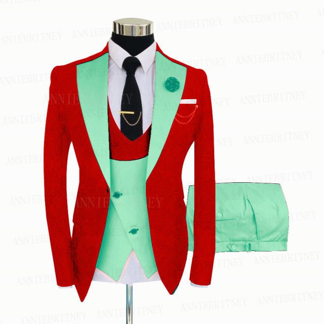 Jacquard Red Slim Suit Tux 3 Pieces - B&R African Styles