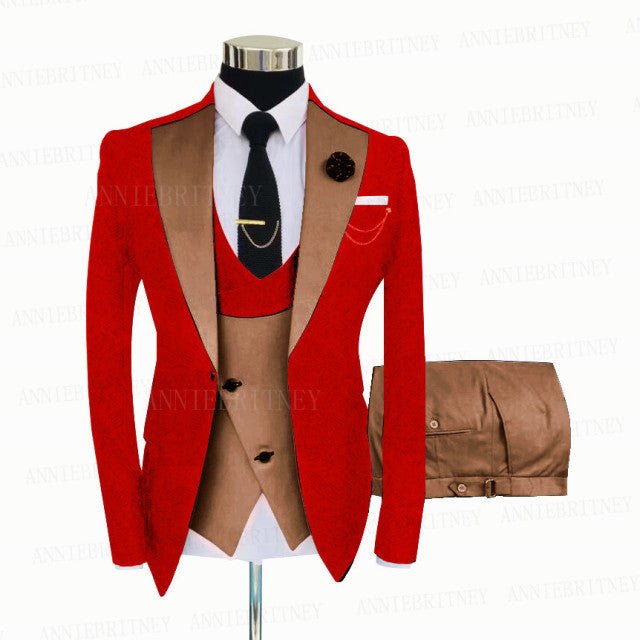 Jacquard Red Slim Suit Tux 3 Pieces - B&R African Styles