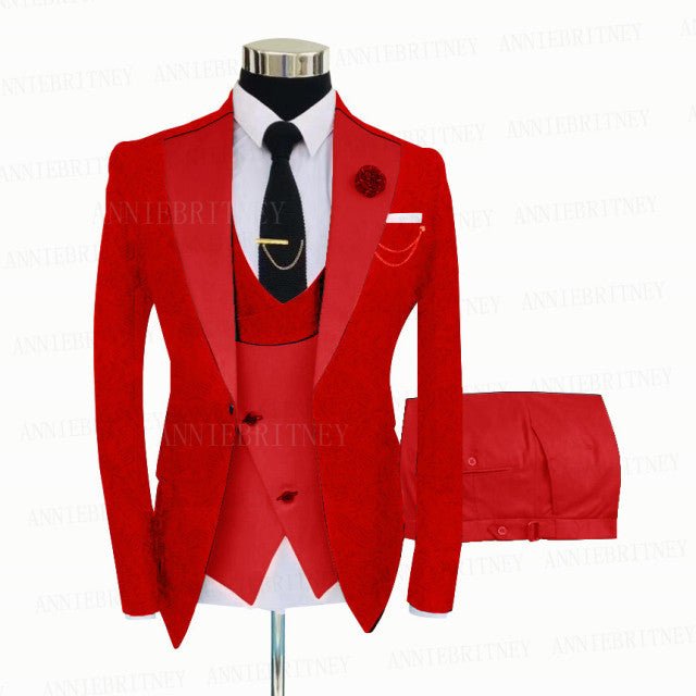 Jacquard Red Slim Suit Tux 3 Pieces - B&R African Styles