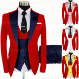 Jacquard Red Slim Suit Tux 3 Pieces - B&R African Styles