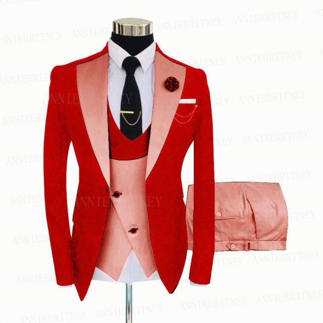 Jacquard Red Slim Suit Tux 3 Pieces - B&R African Styles