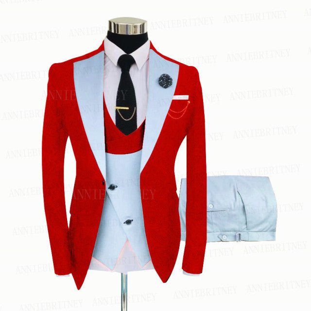 Jacquard Red Slim Suit Tux 3 Pieces - B&R African Styles