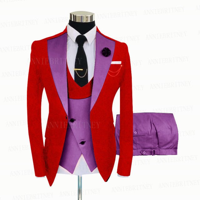 Jacquard Red Slim Suit Tux 3 Pieces - B&R African Styles