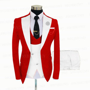 Jacquard Red Slim Suit Tux 3 Pieces - B&R African Styles