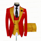 Jacquard Red Slim Suit Tux 3 Pieces - B&R African Styles
