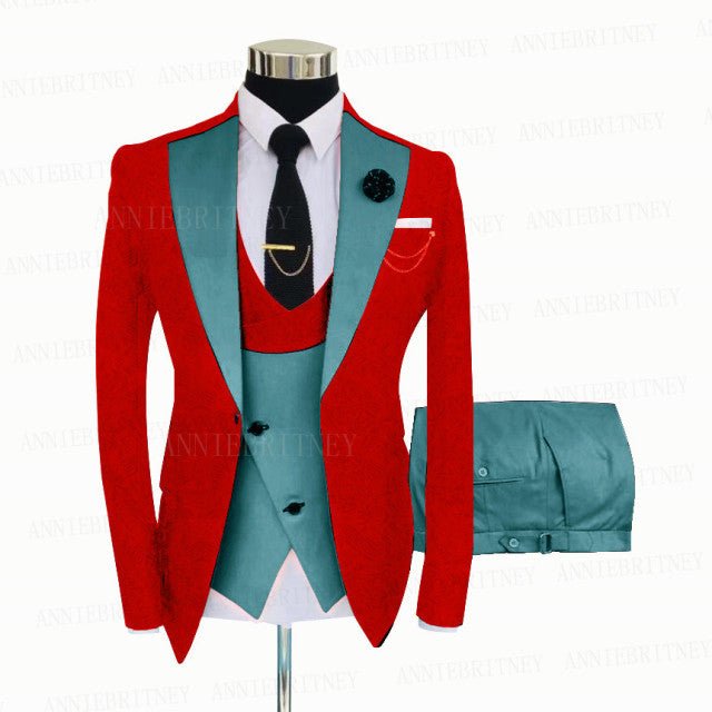 Jacquard Red Slim Suit Tux 3 Pieces - B&R African Styles