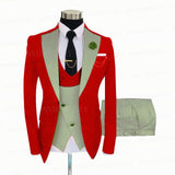 Jacquard Red Slim Suit Tux 3 Pieces - B&R African Styles