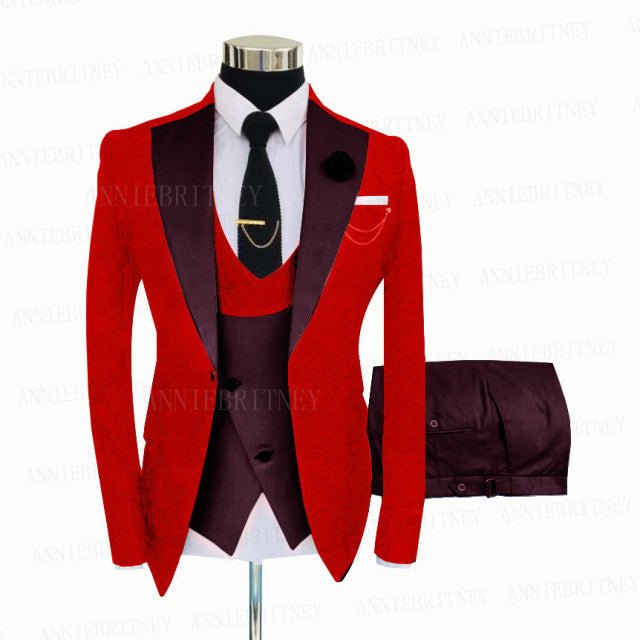 Jacquard Red Slim Suit Tux 3 Pieces - B&R African Styles