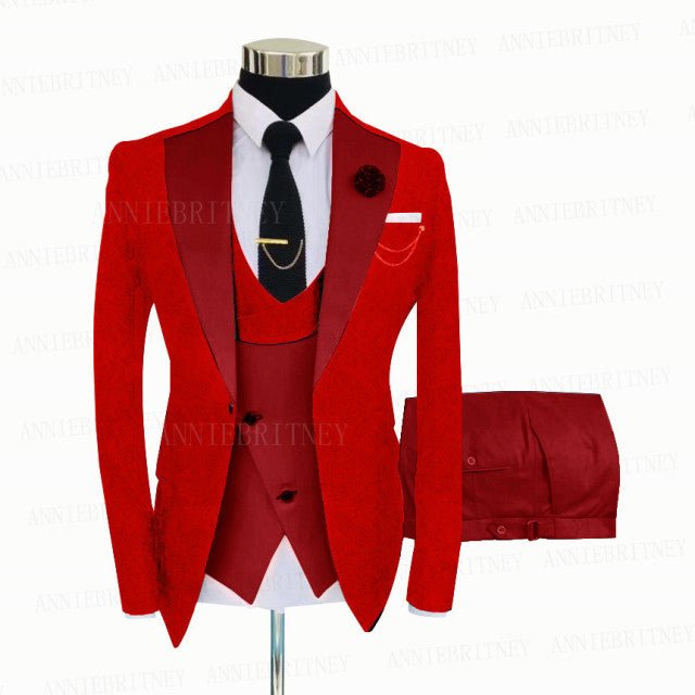 Jacquard Red Slim Suit Tux 3 Pieces - B&R African Styles