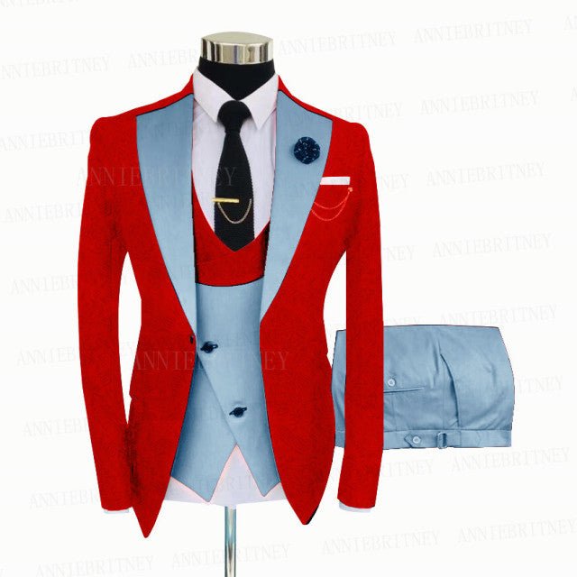 Jacquard Red Slim Suit Tux 3 Pieces - B&R African Styles