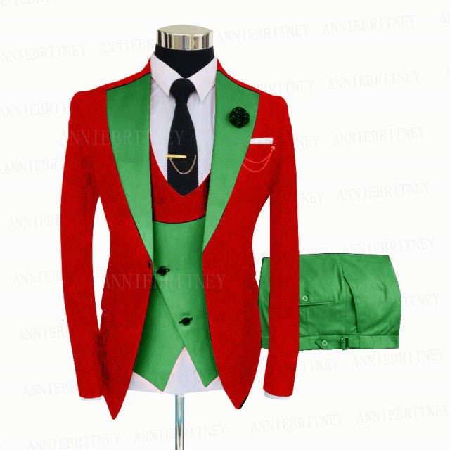 Jacquard Red Slim Suit Tux 3 Pieces - B&R African Styles