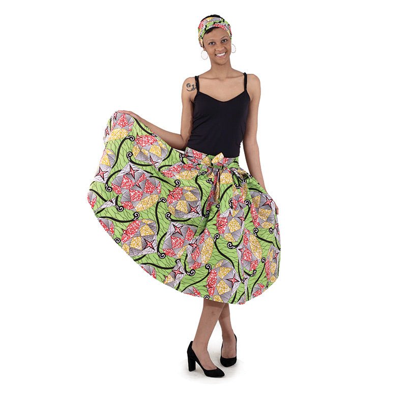 Lime w/Red Stars Print Skirt - B&R African Styles