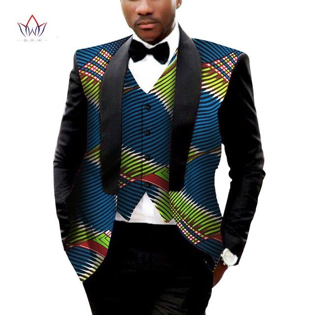 Men's Printed Dashiki Blazer Men Jacket + Vest Slim Suits - B&R African Styles