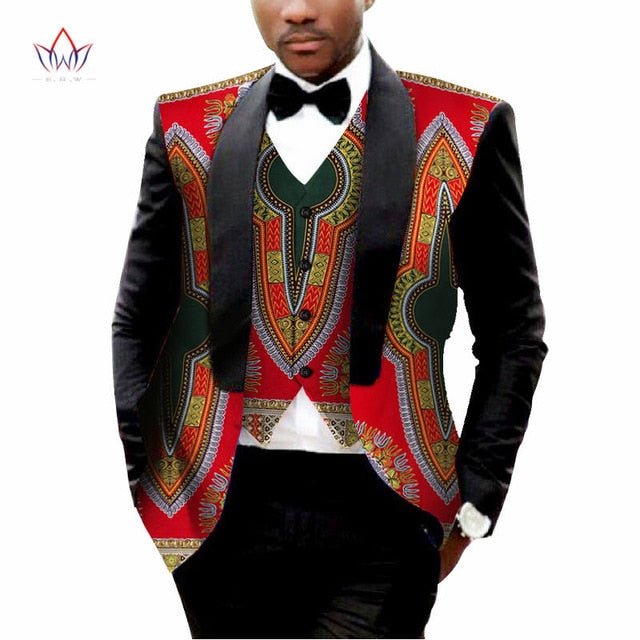 Men's Printed Dashiki Blazer Men Jacket + Vest Slim Suits - B&R African Styles