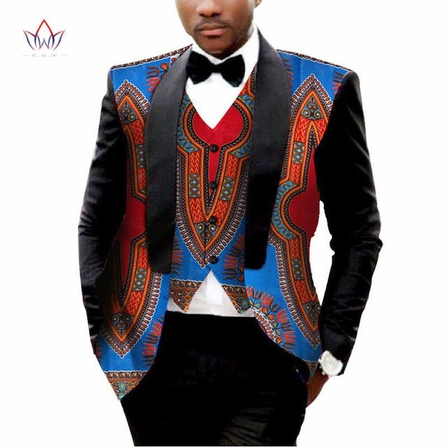 Men's Printed Dashiki Blazer Men Jacket + Vest Slim Suits - B&R African Styles