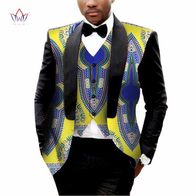 Men's Printed Dashiki Blazer Men Jacket + Vest Slim Suits - B&R African Styles