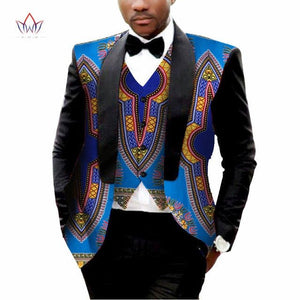Men's Printed Dashiki Blazer Men Jacket + Vest Slim Suits - B&R African Styles