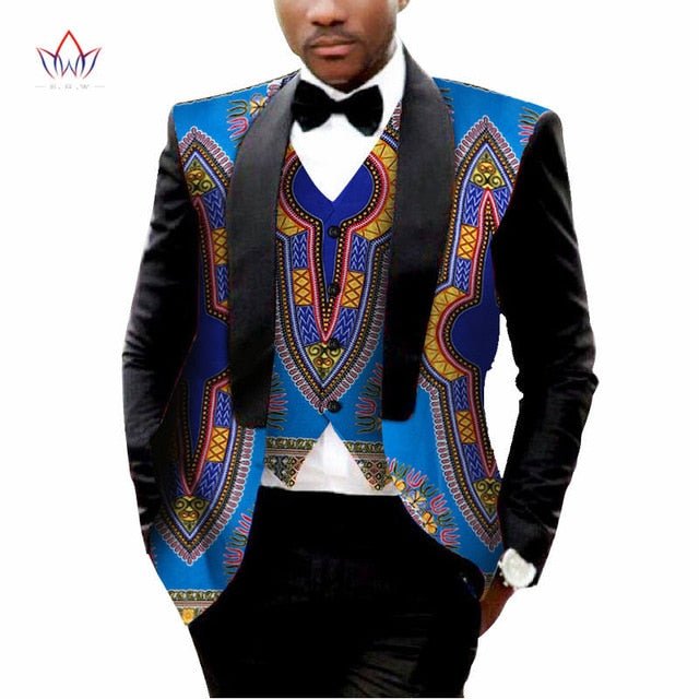 Men's Printed Dashiki Blazer Men Jacket + Vest Slim Suits - B&R African Styles