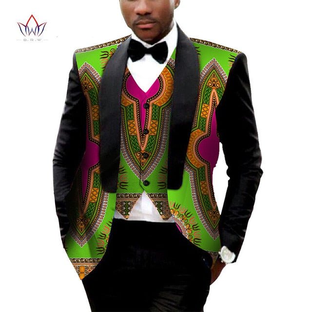 Men's Printed Dashiki Blazer Men Jacket + Vest Slim Suits - B&R African Styles