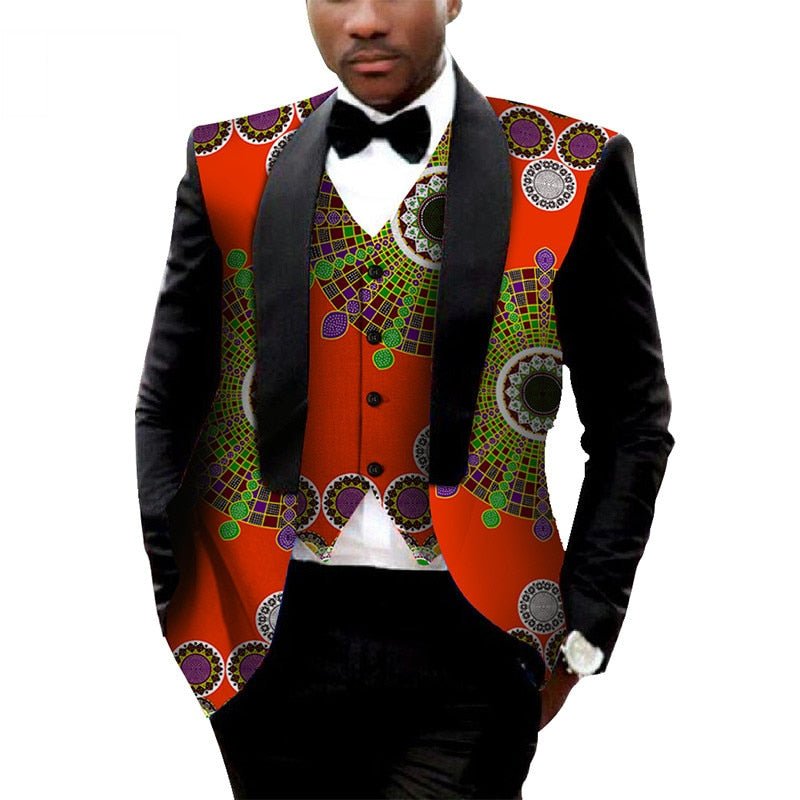 MEN'S PRINTED DASHIKI BLAZER MEN JACKET + VEST SLIM SUITS - B&R African Styles
