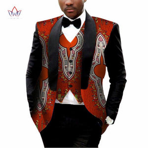 Men's Printed Dashiki Blazer Men Jacket + Vest Slim Suits - B&R African Styles
